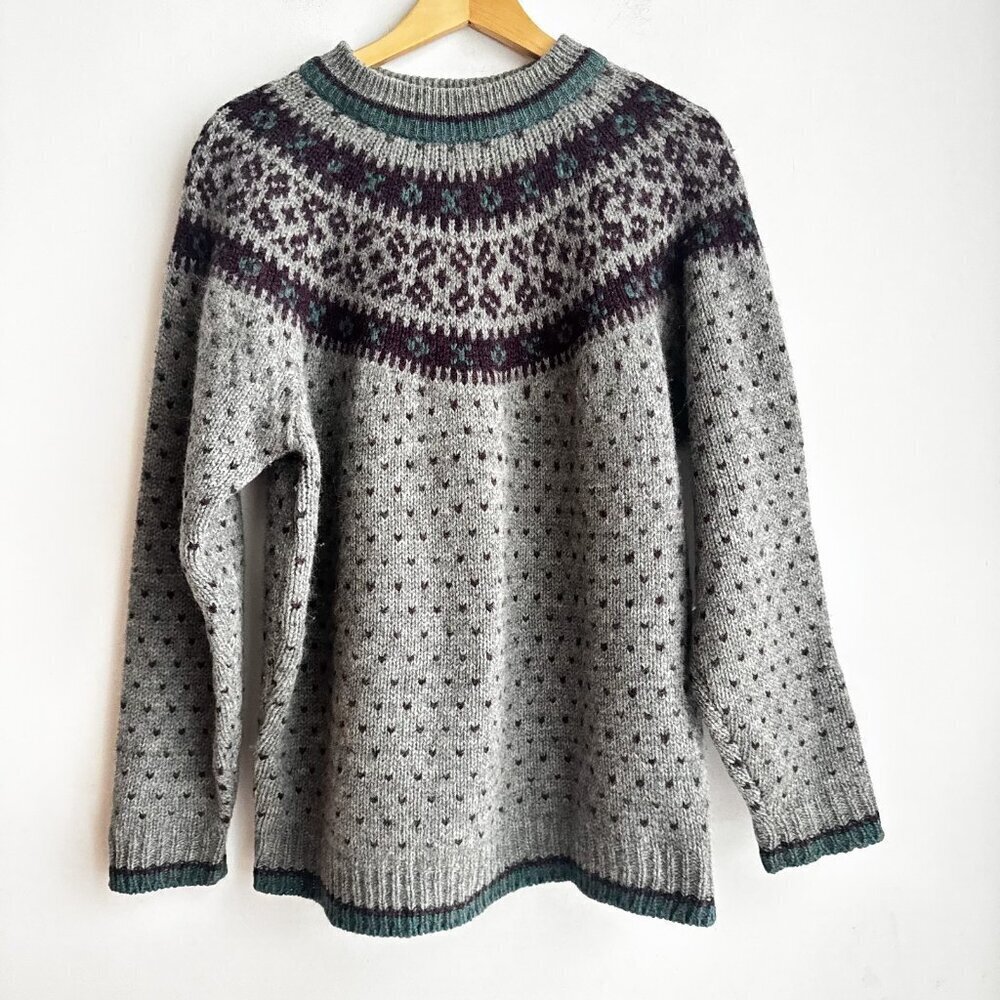 Vintage IZOD 100% Virgin Wool FairIsle Pullover Sweater L - Picture 3 of 7